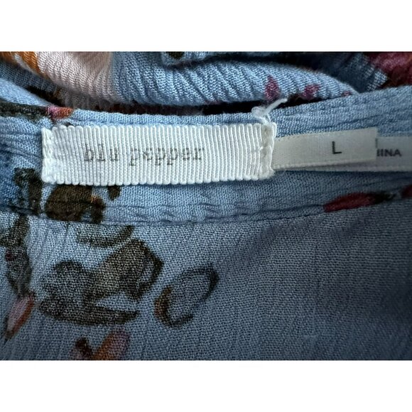 blu pepper Womens L Floral BoHo Peasant Tunic Top Crochet Detail Long Sleeve - Picture 7 of 8